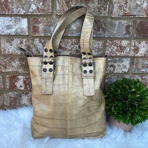 Vintage Francesco Biasia Genuine Leather Shimmer Croc Embossed Tan Shoulder Bag